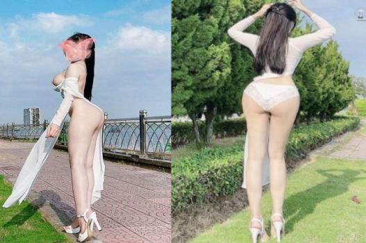 Áo dài dâm đãng vạch bím cạnh bờ sông